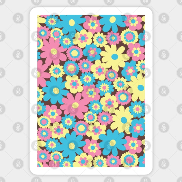 80s pastel retro flowers, pastel pink, pastel blue, pastel yellow, 60s retro pattern, groovy florals Sticker by blomastudios